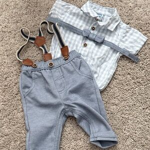 Stylish Kids Gray Suspenders with Bow Tie
